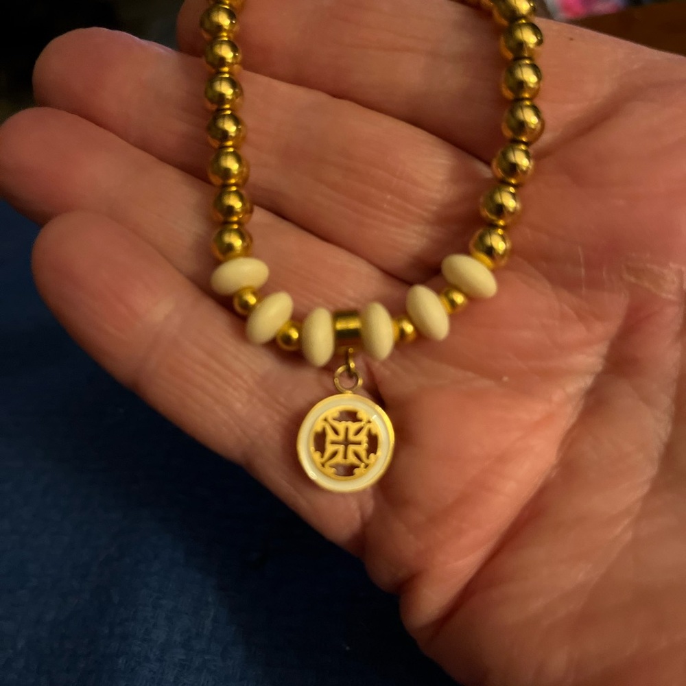 Rustic Cuff Gold and Cream Beaded Bracelet